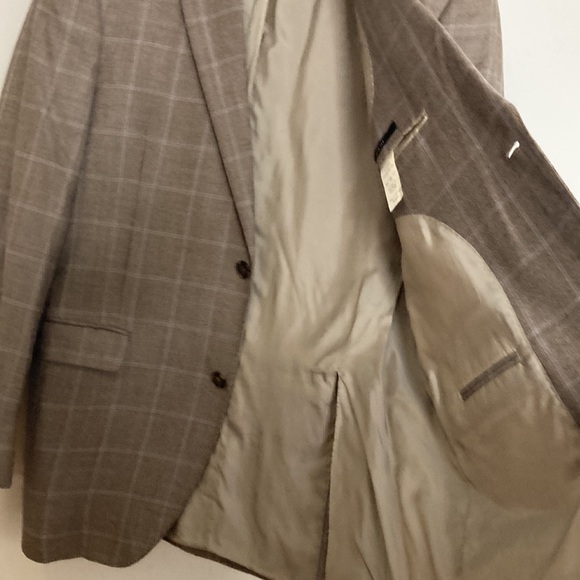 Saks Fifth Avenue Black Label Sport Coat Mens 40R Beige Silk Wool Windowpane - Picture 12 of 15